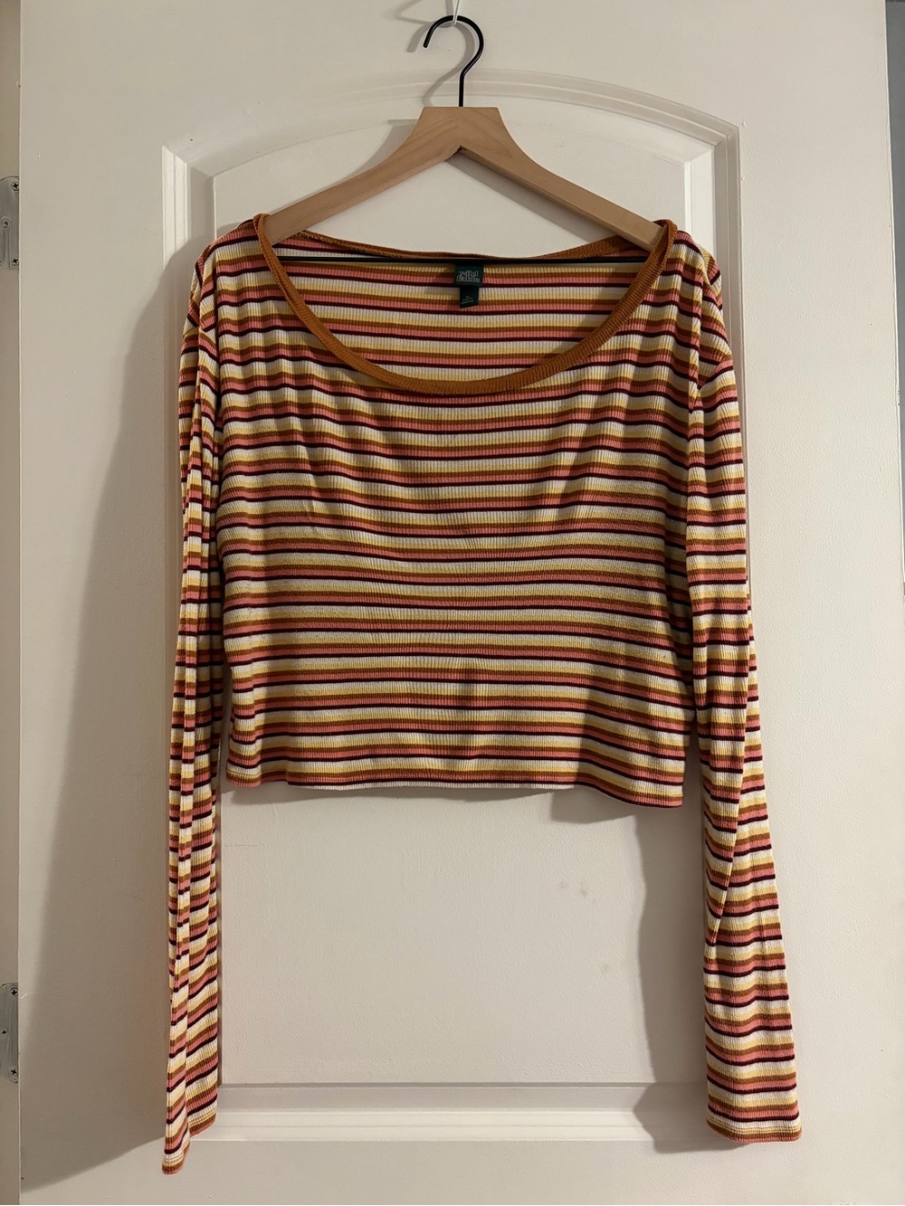 wild fable Striped Cropped Long-Sleeve Top in Mustard, Red & Cream